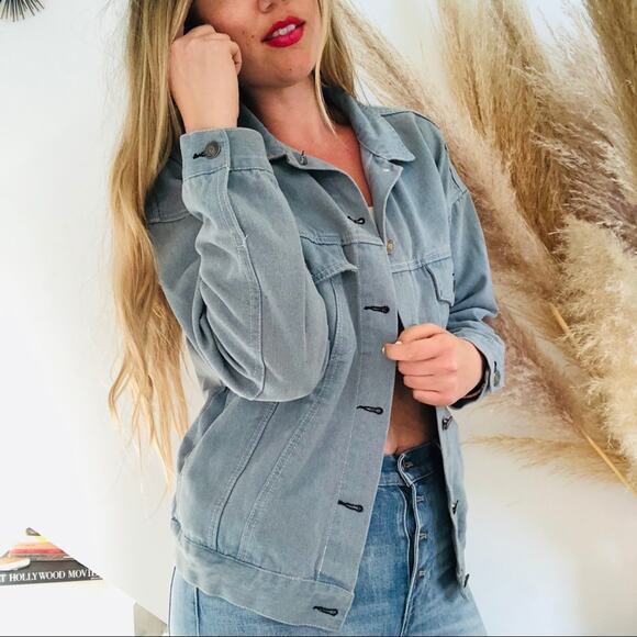 VINTAGE HENGSHENG Light Soft Blue Denim Button Front Jean Jacket Small - Picture 4 of 8